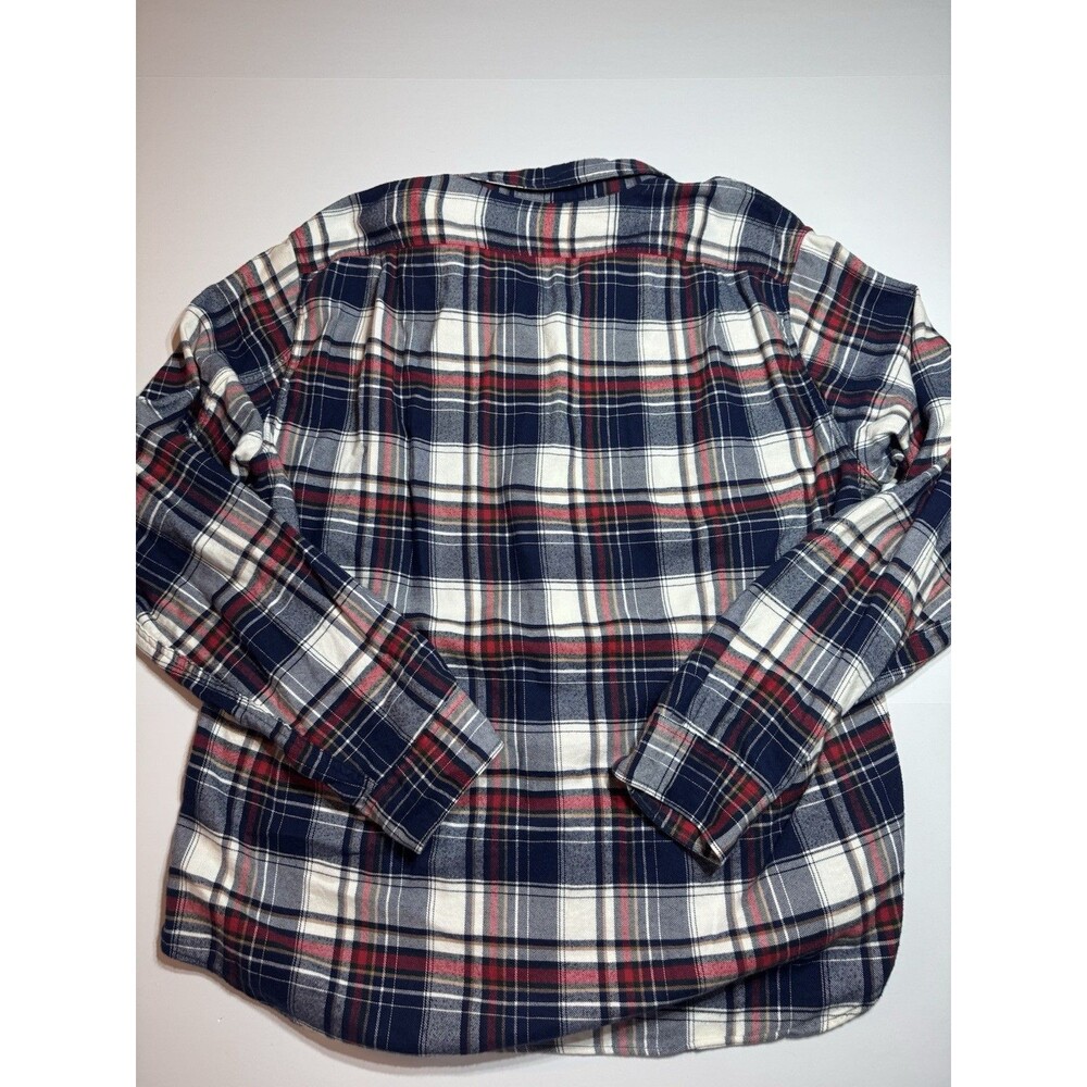 J.Crew Flannel Shirt Men’s XL Slim Fit Plaid Navy Red White Long Sleeve Button - Picture 2 of 7